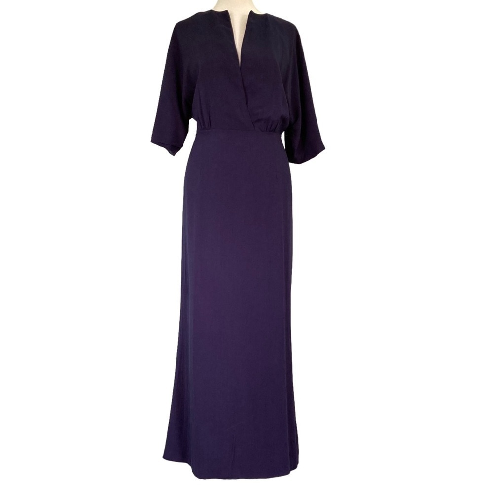 Alexia Admor Naomi V-Neck Draped Navy Rayon Maxi Dress NWOT (Size 12)